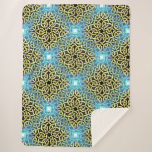 Interlacing Victorian Golden Trim Aqua Background Sherpa Blanket