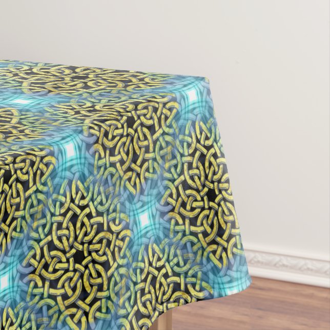 Interlacing Victorian Golden Trim Aqua Background Tablecloth (In Situ)