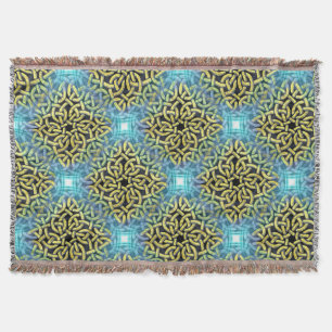 Interlacing Victorian Golden Trim Aqua Background Throw Blanket