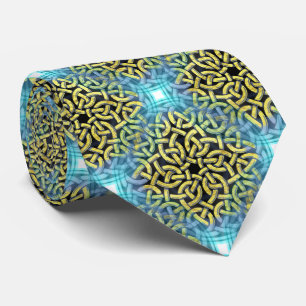 Interlacing Victorian Golden Trim Aqua Background Tie