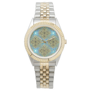 Interlacing Victorian Golden Trim Aqua Background Watch