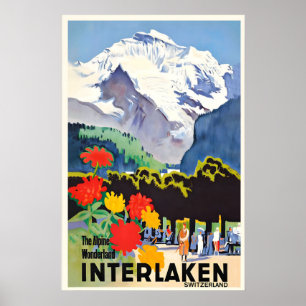 Interlaken Bern Switzerland Swiss Alps Vintage Poster