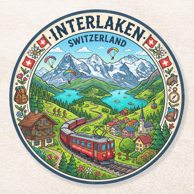Interlaken Switzerland Round Paper Coaster (Front)