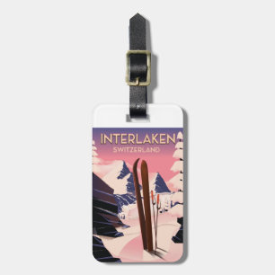 Interlaken Switzerland Ski travel poster. Luggage Tag