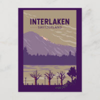 Interlaken Switzerland Travel Art Vintage
