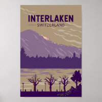 Interlaken Switzerland Travel Art Vintage