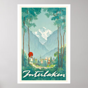 Interlaken Switzerland Vintage Travel Poster