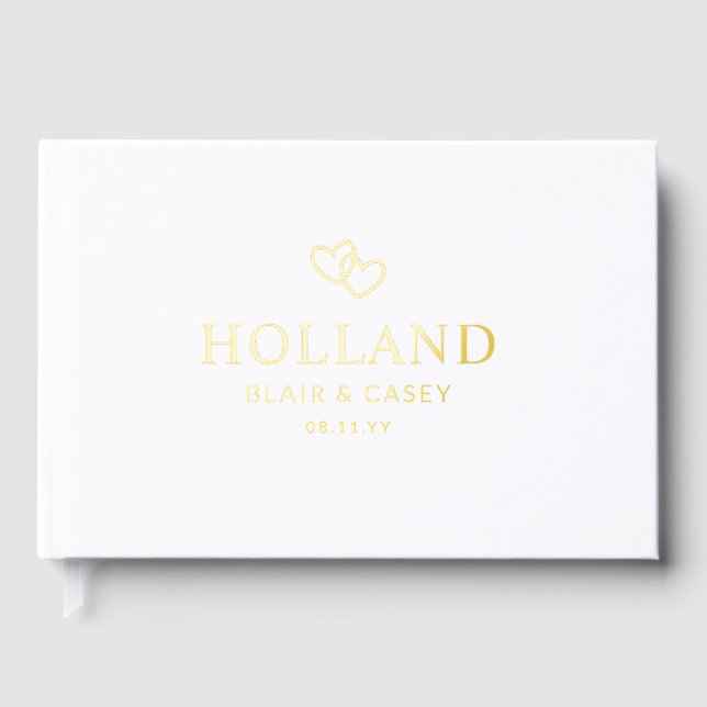 Interlocked Golden Hearts Romantic Wedding Guest Book (Front)