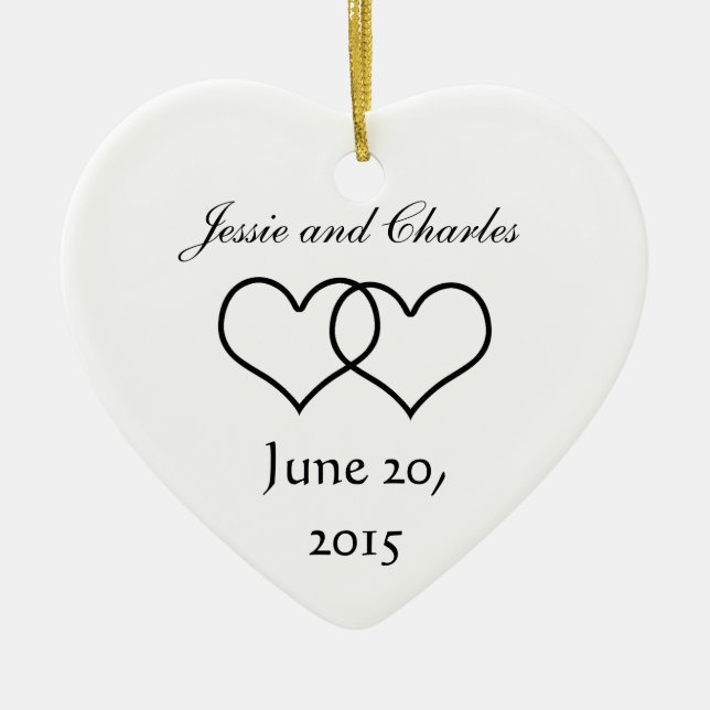 Interlocked Hearts - Black and White Ceramic Tree Decoration (Front)