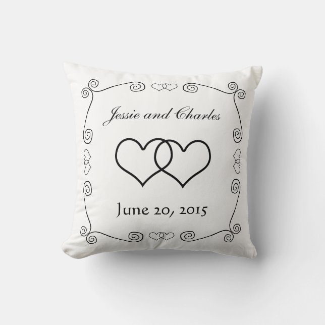 Interlocked Hearts - Black and White Cushion (Front)