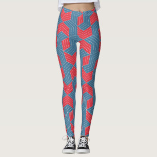 Interlocked hexagons Red Blue Minimal Pattern Leggings