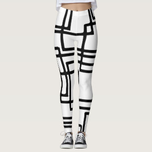 Interlocking Black Squares Artistic Design Leggings