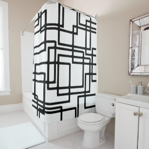 Interlocking Black Squares Artistic Design Shower Curtain