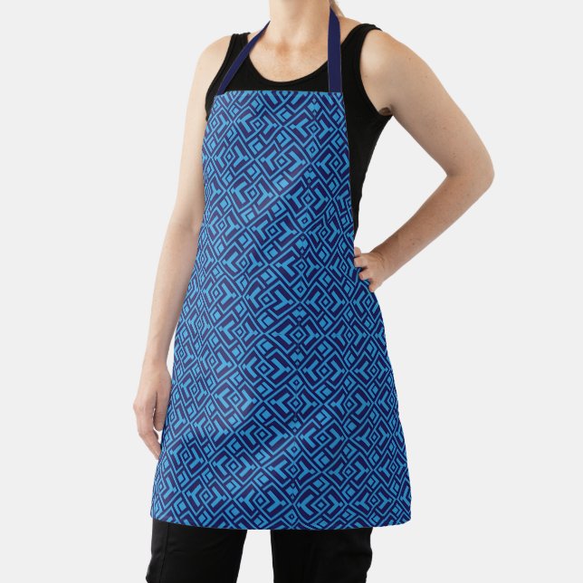 Interlocking Diamonds: Dark Blue Geometric Pattern Apron (Insitu)