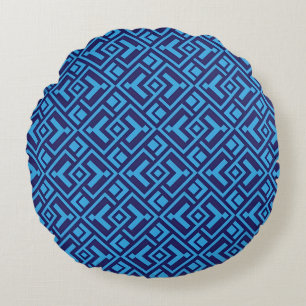 Interlocking Diamonds: Dark Blue Geometric Pattern Round Cushion