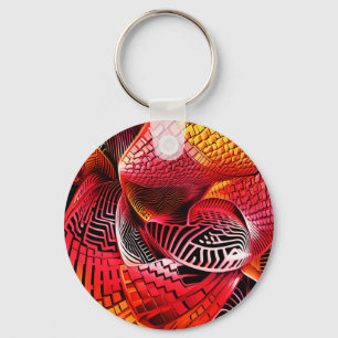 Interlocking Geometric Shapes in Red and Yellow Key Ring