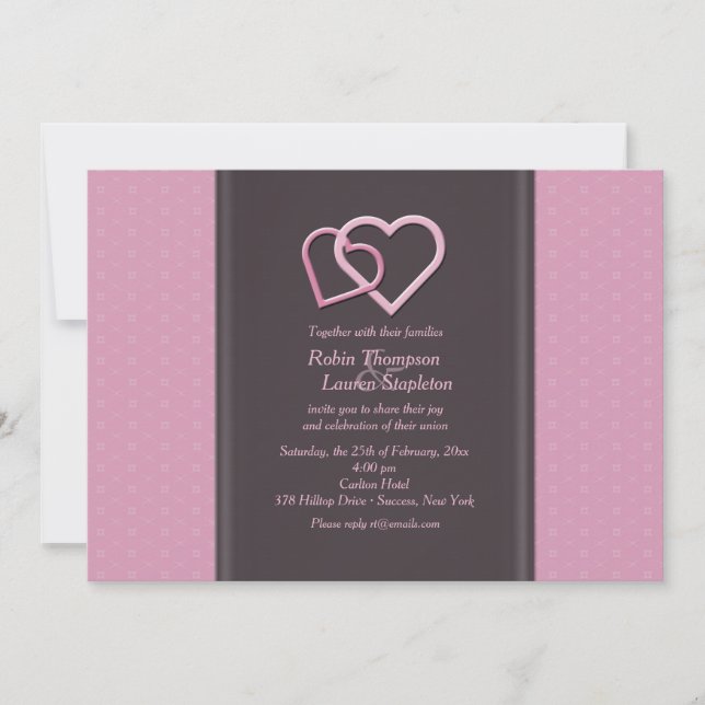 Interlocking Hearts Lesbian Wedding Invitation (Front)