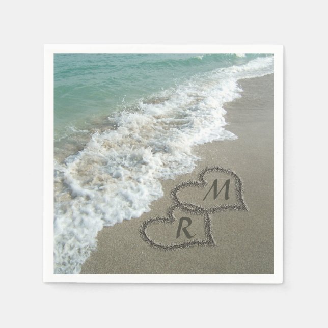Interlocking Hearts on Beach Sand Napkin (Front)