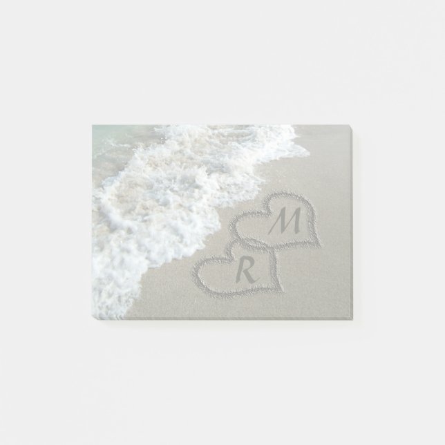 Interlocking Hearts on Beach Sand Post-it Notes (Front)