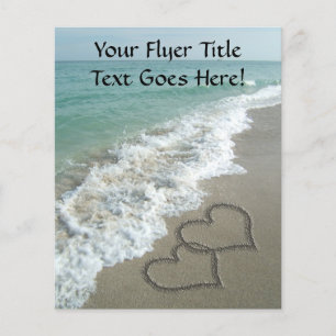 Interlocking Hearts on Sand Beach, Ocean/Wedding Flyer