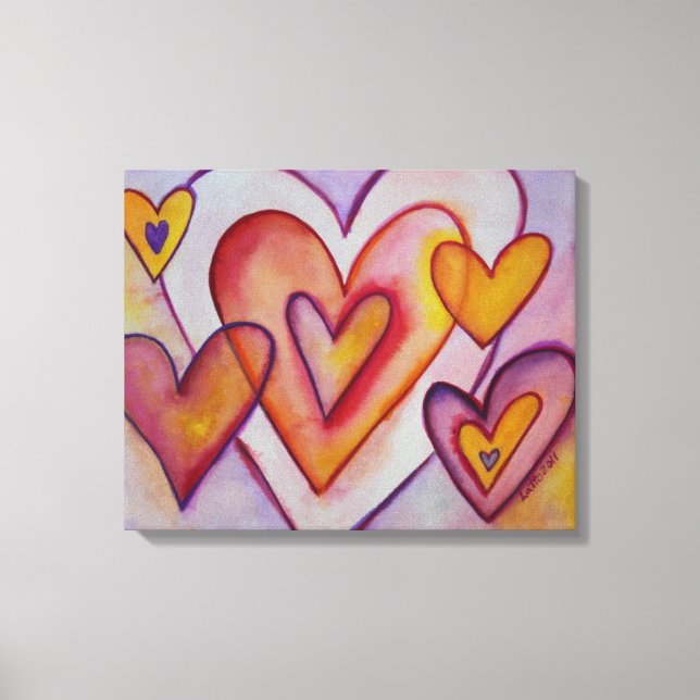 Interlocking Love Hearts Canvas Painting Art Print (Front)