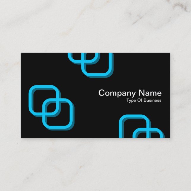 Interlocking Squares 3d - Sky Blue on Black Business Card (Front)