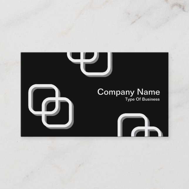 Interlocking Squares 3d - White on Black Business Card (Front)