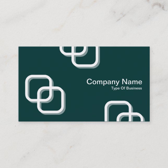 Interlocking Squares 3d - White on Dark Green Business Card (Front)