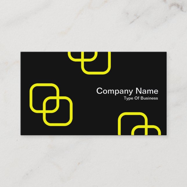 Interlocking Squares - Yellow on Black Business Card (Front)