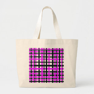 Interlocking Stripes Black White Pink Large Tote Bag