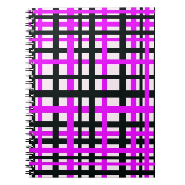 Interlocking Stripes Black White Pink Notebook (Front)