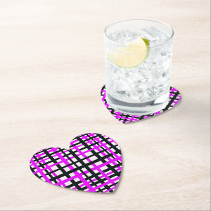 Interlocking Stripes Black White Pink Paper Coaster