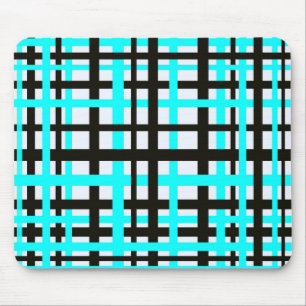 Interlocking Stripes Black White Teal Mouse Pad