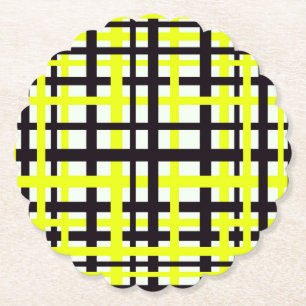 Interlocking Stripes Black White Yellow Paper Coaster
