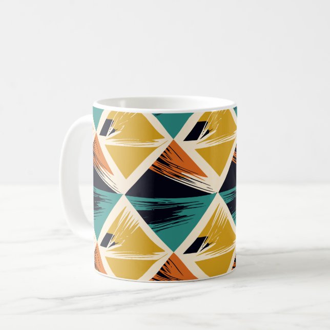 Interlocking Triangles with Brush Stroke Accents Coffee Mug (Front Left)