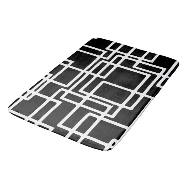 Interlocking White Squares Artistic Design Bath Mat (Angled)
