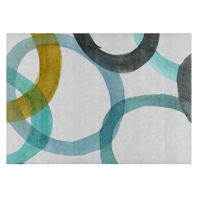 Interlocking Yellow & Blue Circles Cutting Board (Front)