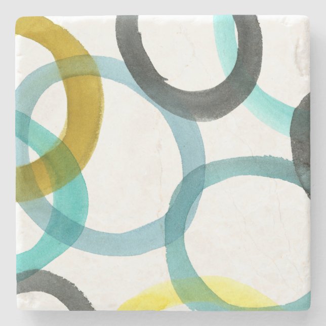 Interlocking Yellow & Blue Circles Stone Coaster (Front)