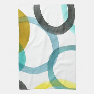 Interlocking Yellow & Blue Circles Tea Towel