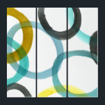 Interlocking Yellow & Blue Circles Triptych<br><div class="desc">A simple print of interlocking yellow and blue circles by Megan Meagher. The white background lets the colours of the circles pop. Purchase yours today!</div>