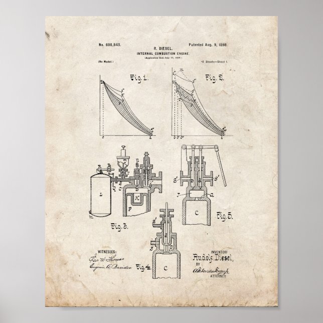 Internal Combustion Engine Patent - Old Look Poster (Front)