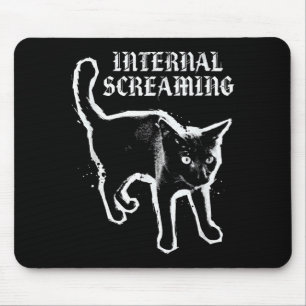 Internal screaming black cat feline anxiety gothic mouse pad