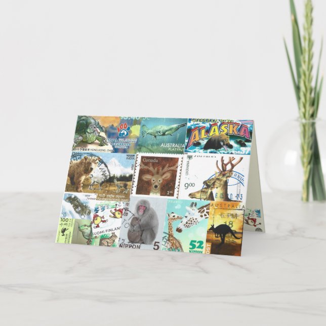 International Animal Postage Stamp Collage Card (Front)