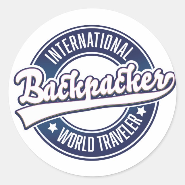 International Backpacker Word Traveller logo Classic Round Sticker (Front)