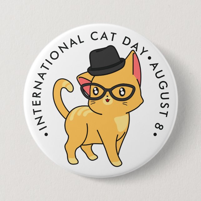 International Cat Day, hipster cat Button (Front)