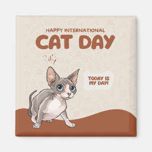 International Cat Day Sphynx Celebration Art Magnet
