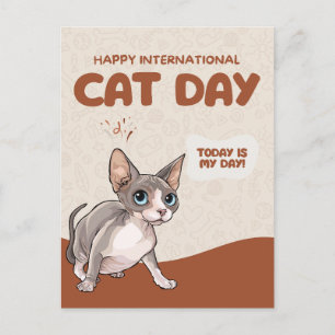International Cat Day Sphynx Celebration Art Postcard
