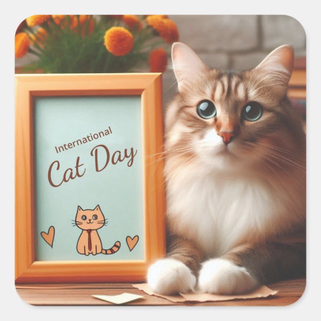 International Cat Day Square Sticker (Front)