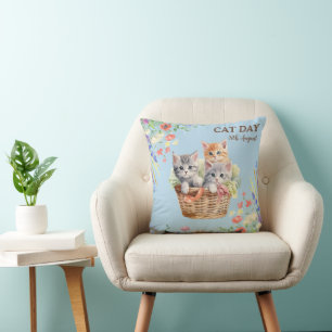 International Cat Day Watercolor Wildflower Cushion