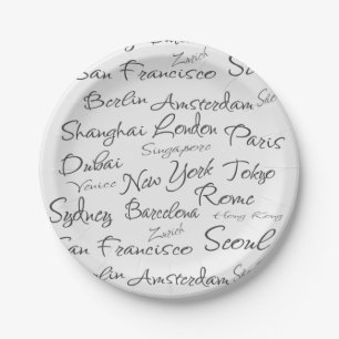 International Cities (New York,London,Paris,Dubai) Paper Plate